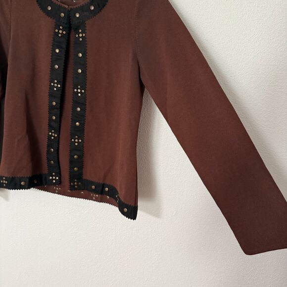 Yarns & Stitches Women's Brown Knit Studded Sweater Cardigan Size Small - Picture 7 of 13